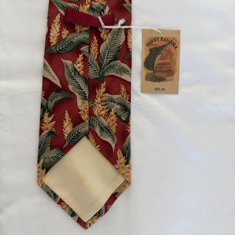 TOMMY BAHAMA 100% Silk Tropical Palm Print Tie Rust Green NWT - Picture 7 of 10